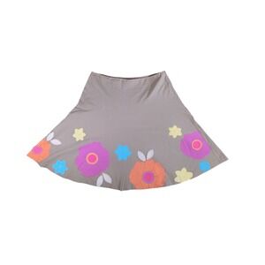 Sunny Leigh Gingham Floral Applique A-Line Skirt Brown White Pink‎ Sz 12 Vintage
